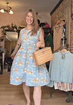 Load image into Gallery viewer, Vintage 1950s cotton novelty Dress Make Do And Mend Project UK12 Needs Repairs

