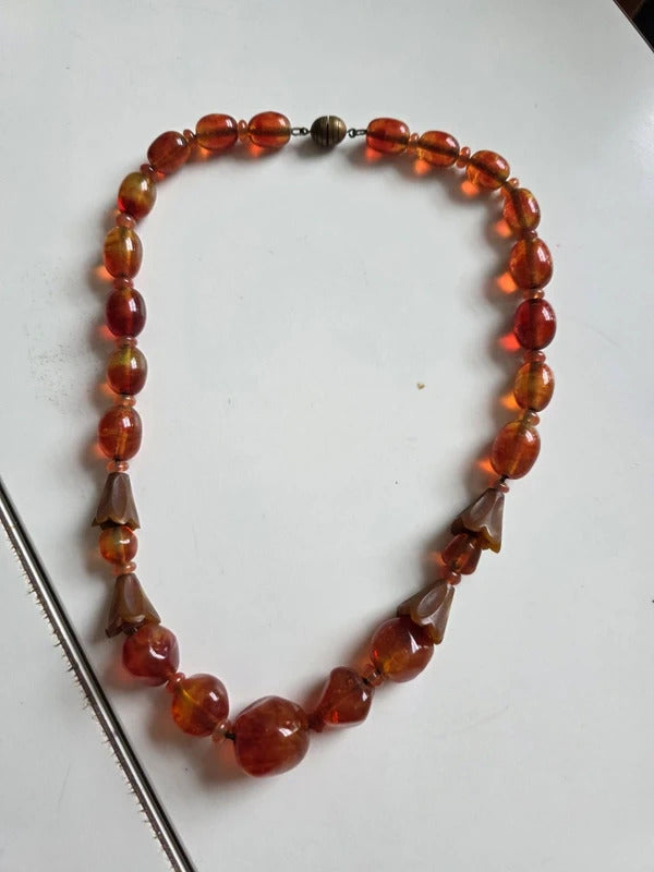 Vintage Louis Rousselet Glass & Carved Horn Necklace