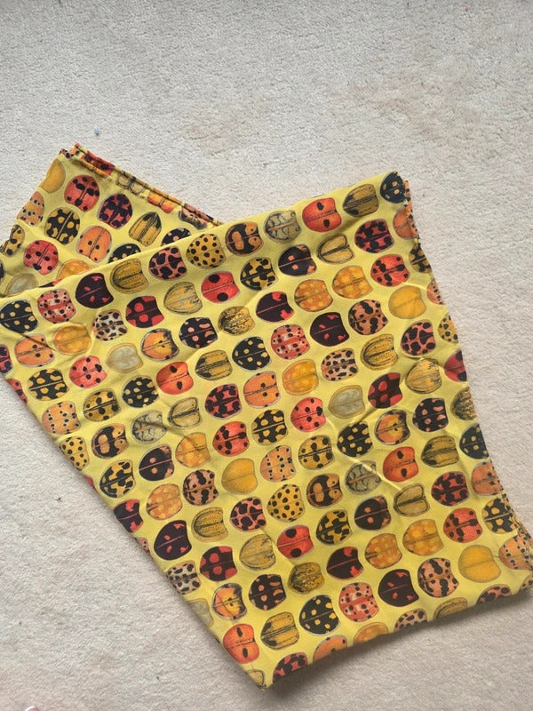 Vintage Silk Ladybird Print Scarf – 1990s Novelty Nature Print Long Rectangle