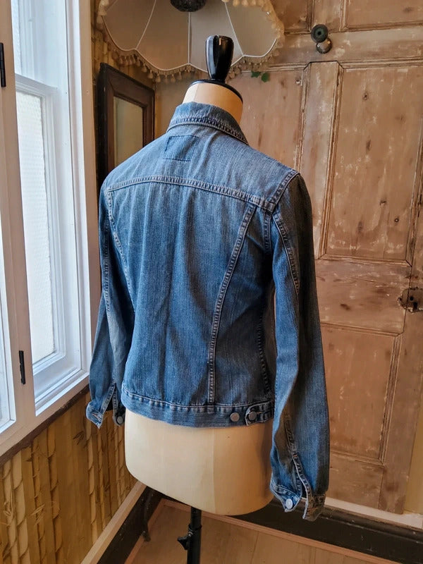 Vintage Y2K Sisley Denim Jacket Fitted Trucker Mid Wash Blue | UK8