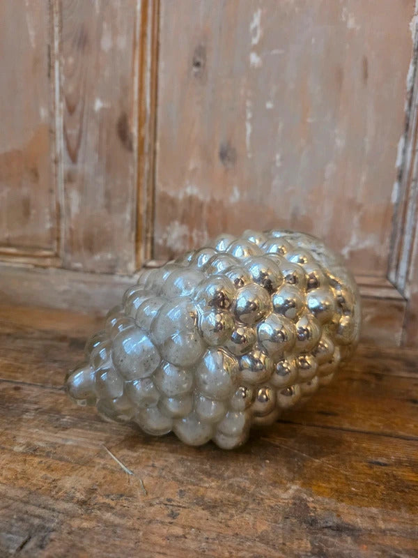 Antique German Kugel Grape Cluster Ornament | Silver Mercury Glass Christmas Decoration | c.1890s