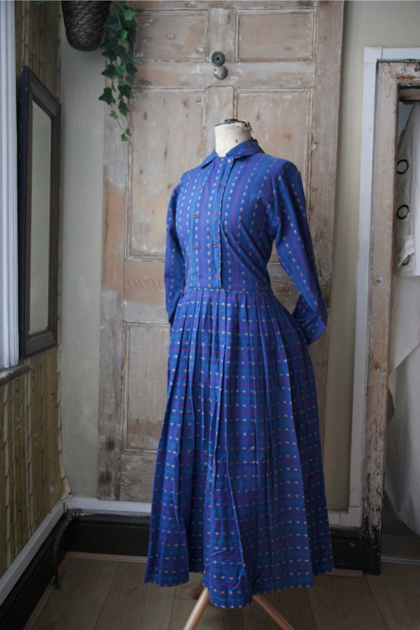 Vintage 1980s indian cotton woven embroidery dress - Monsoon - UK14