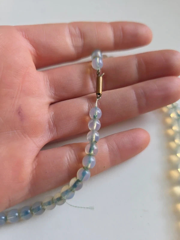 Vintage 1940s Opaline Blue Glass Graduated Necklace - possibly uranium