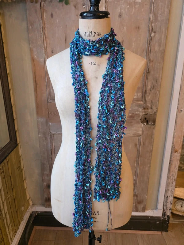 Vintage Y2K Ruffle Skinny Scarf | Crochet Knit Frilly Scarf | Boho Festival Accessory |