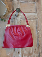 Load image into Gallery viewer, Vintage 1960s Red Leather Handbag | Structured Top Handle Bag | Mod Mid Century
