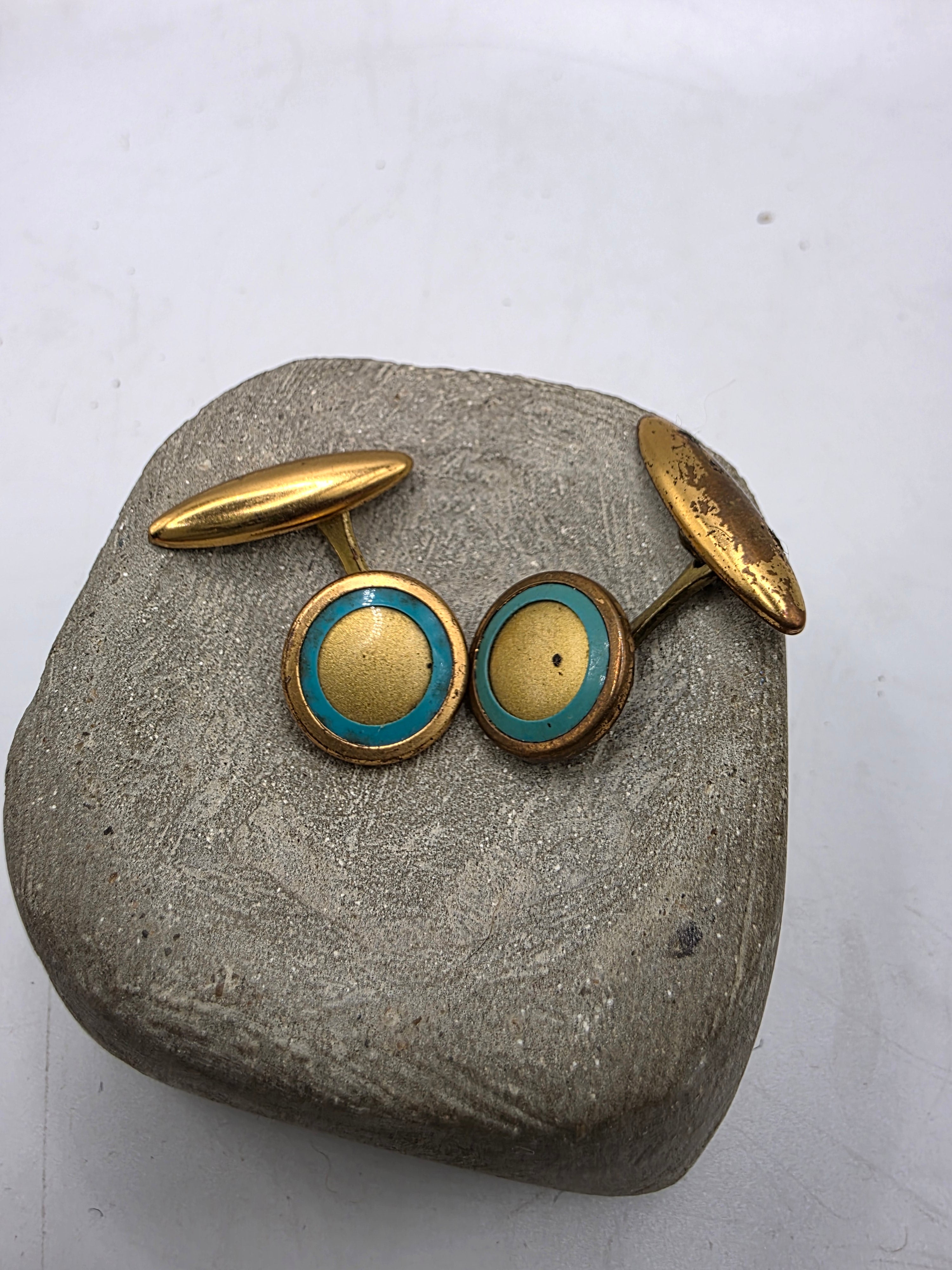 Vintage 1930s gold tone and blue circle cufflinks