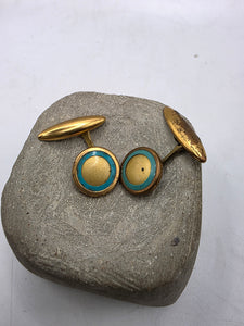 Vintage 1930s gold tone and blue circle cufflinks