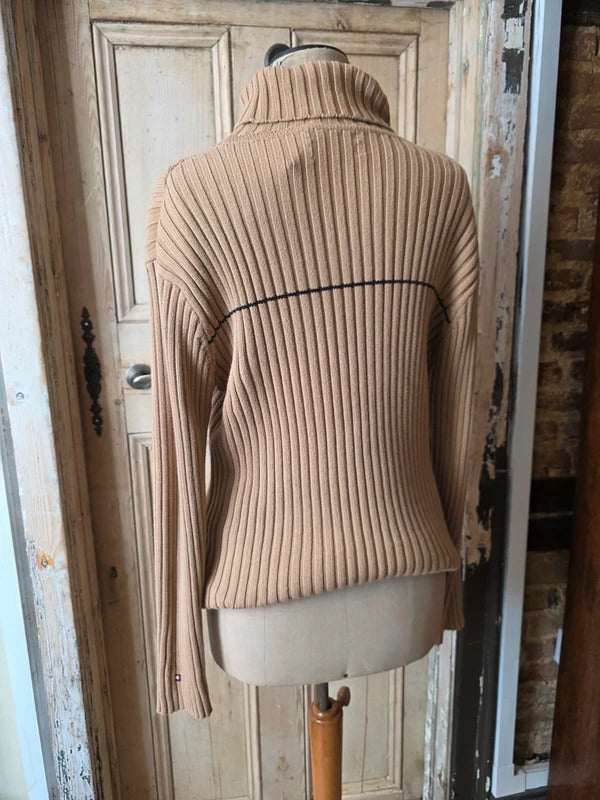 Vintage Tommy Hilfiger Ribbed Roll Neck Jumper – Camel – Oversized XL