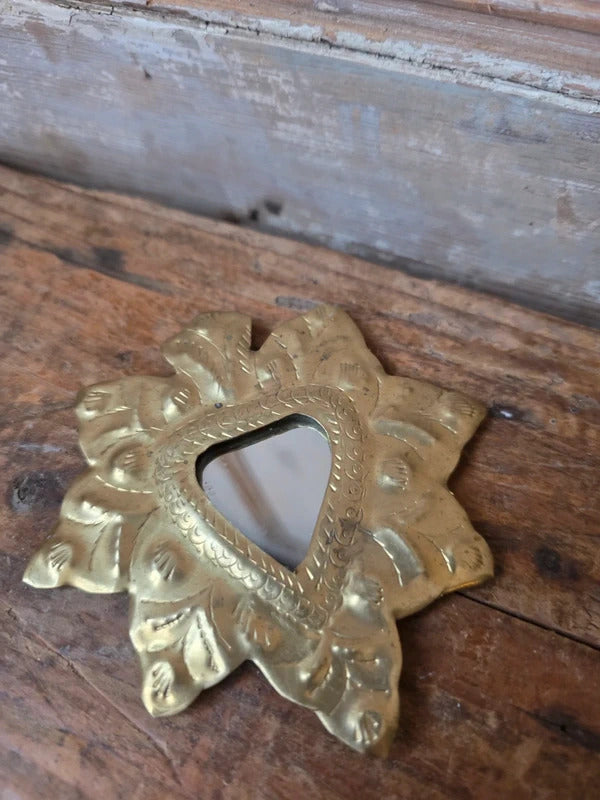 Handmade Moroccan minature  Gold Tone Metal  Leaf Mirror – Decorative Wall Mirror