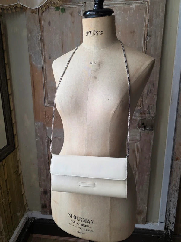 Vintage Michel Ambers Cream Leather Clutch Bag chain