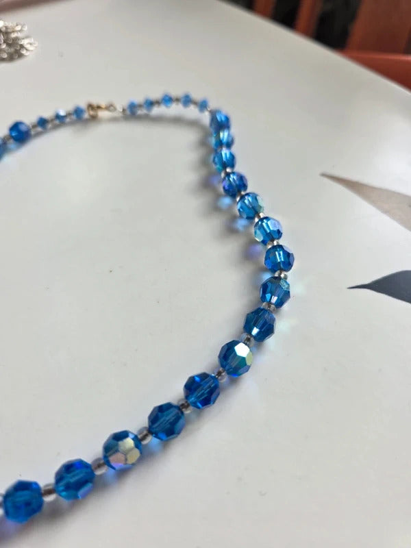 Vintage 1950s Blue Faceted Glass Bead Necklace
