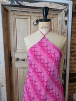Load image into Gallery viewer, Vintage Y2K New Look Pink Snake Print Handkerchief Midi Dress | Halterneck | UK 12
