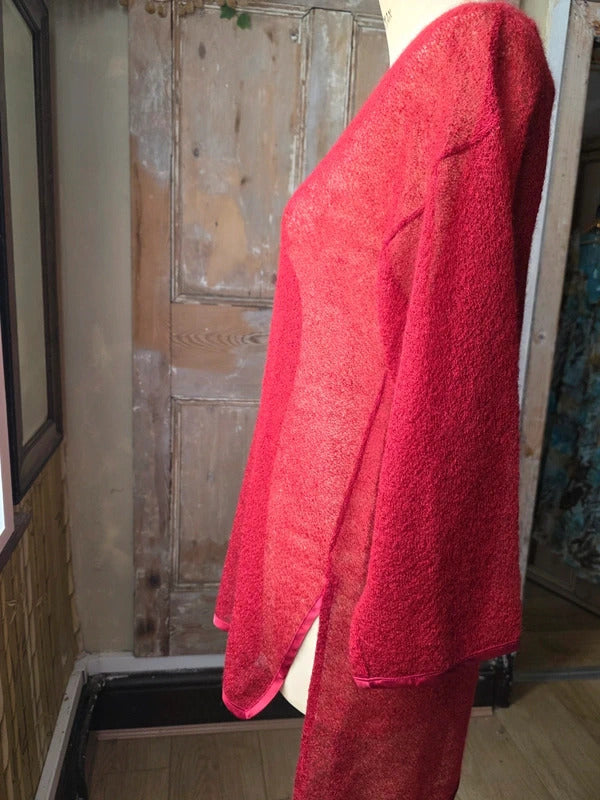 Vintage Red Italian Boucle Wool & Silk Sheer Jumper Large