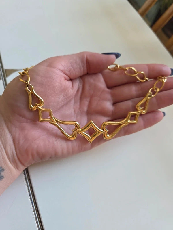 Vintage 1980s 1990s Monet Gold Tone Openwork Collier Necklace