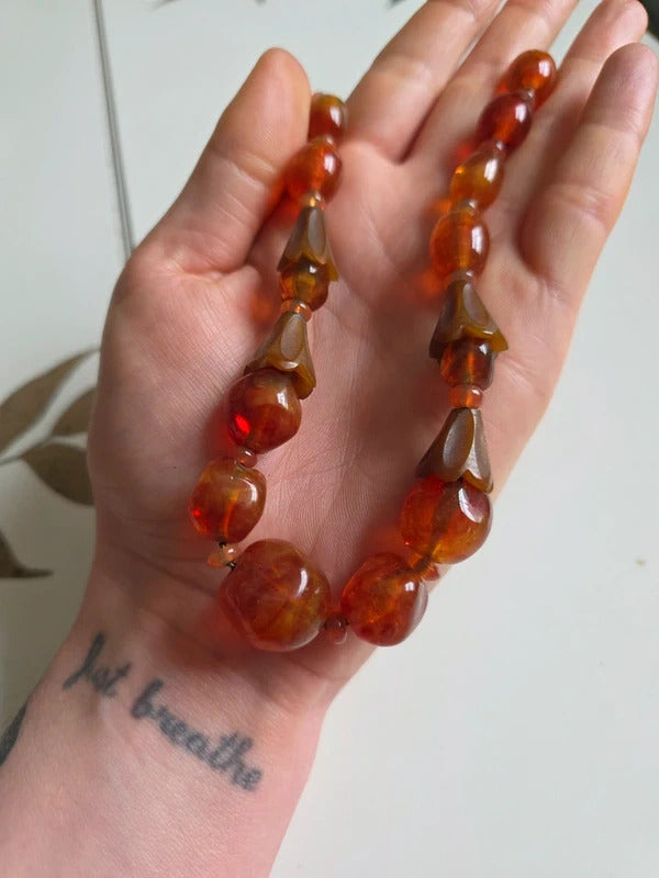 Vintage Louis Rousselet Glass & Carved Horn Necklace