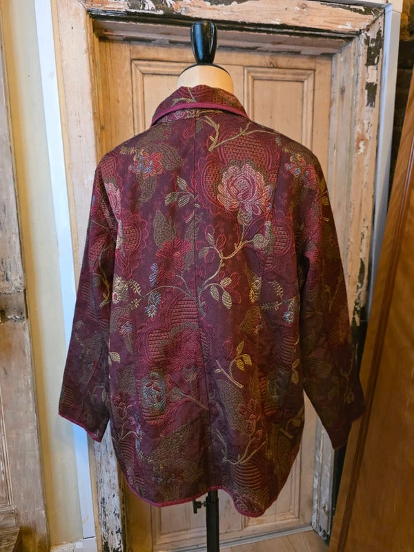 Vintage 1990s embroidered Chinese style burgandy jacket UK16