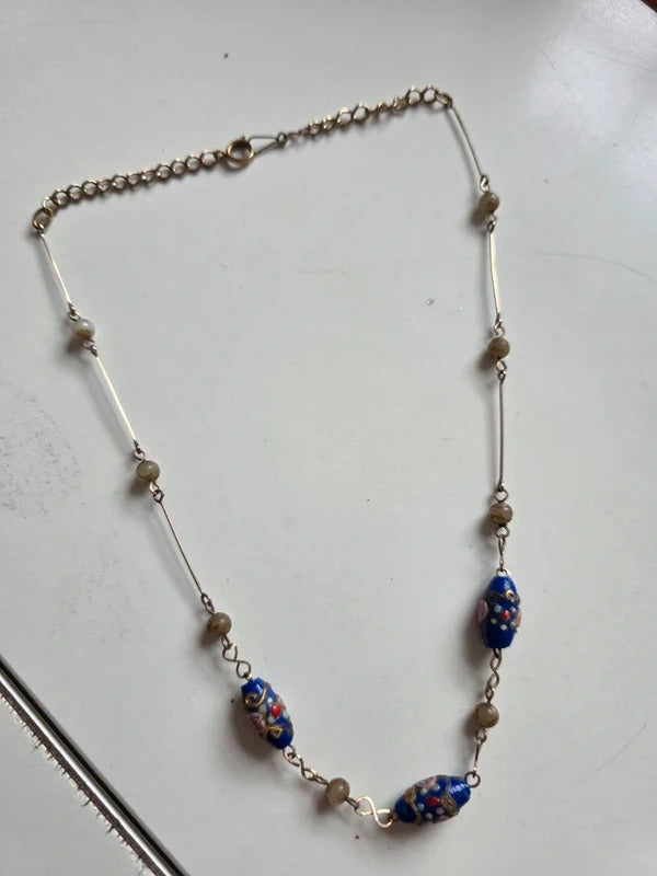 Vintage deco Wedding Cake Bead Necklace with Glass & Faux Pearl Detail