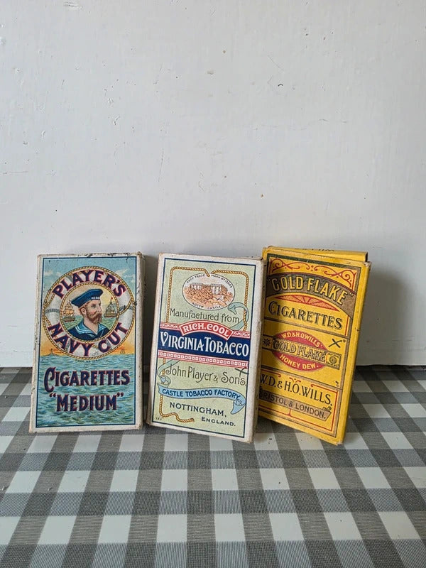 Antique Cigarette Packet Display Boxes – Player’s Navy Cut, Virginia Tobacco & Gold Flake