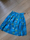 Vintage 1950s Abstract Print Cotton Pleated Skirt | Atomic Mid Century | Blue & Green | UK6