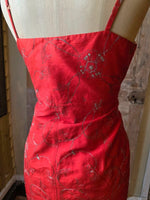 Load image into Gallery viewer, Vintage Y2K Red Silk Embroidered Wiggle Dress | 1950s Pinup Dress | UK 12
