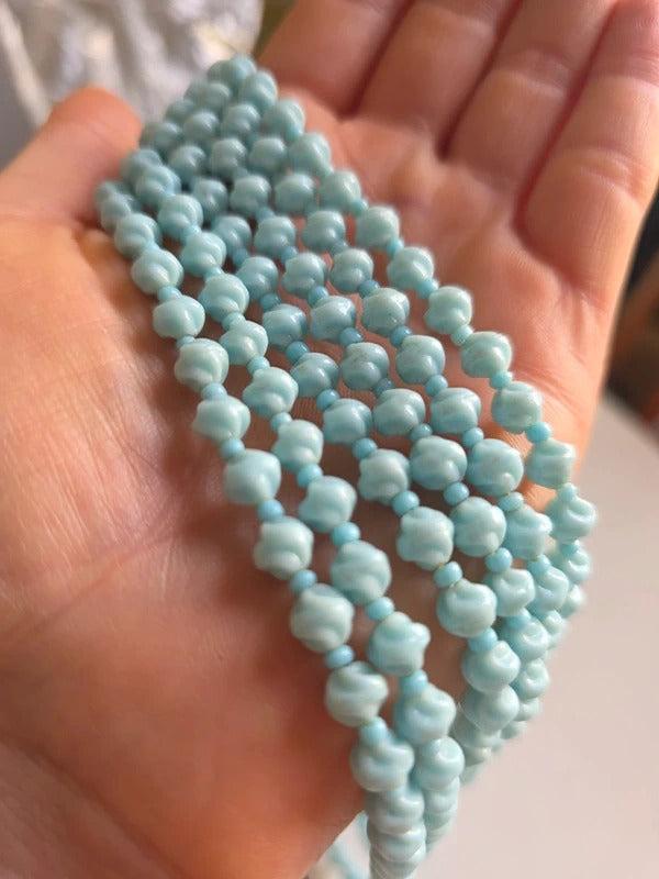 Vintage 1950s Czech Blue Milk Glass Multi Strand Necklace