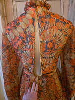 Load image into Gallery viewer, Vintage 1970s Bernard Frères Paris &amp; London romantic chiffon maxi dress.
