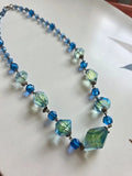 Vintage Czech Bi colour Uranium 1930s Art Deco Faceted Glass Necklace