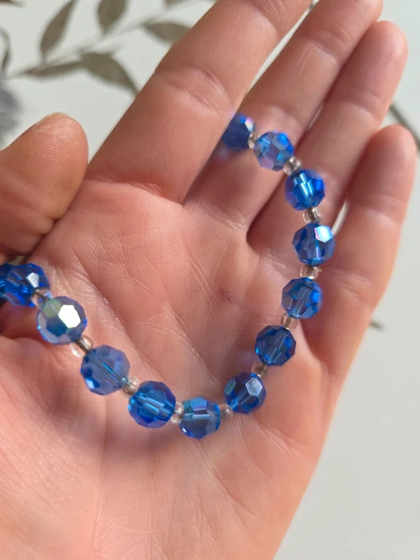 Vintage 1950s Blue Faceted Glass Bead Necklace