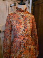 Load image into Gallery viewer, Vintage 1970s Bernard Frères Paris &amp; London romantic chiffon maxi dress.
