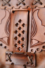Load image into Gallery viewer, Vintage early 1970s brown tooled leather shoulder bag
