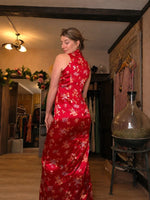 Load image into Gallery viewer, Vintage Y2K Principles Red Satin Brocade Cheongsam Maxi Dress UK8/10
