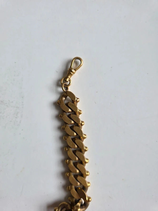 Vintage 1970s Gold Tone Chunky Curb Chain with Banded Agate Fob Charm