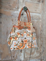 Load image into Gallery viewer, Upcycled Tapestry Carpet Bag Leather Handles Vintage Style Handbag
