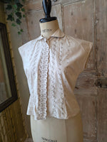 Load image into Gallery viewer, Vintage 1940s Embroidery Anglaise Cotton Blouse UK Size 12 by Clogmore
