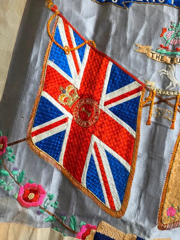 Antique WW1 silk embroidery The Buffs (Royal East Kent Regiment) Silk Regimental Panel