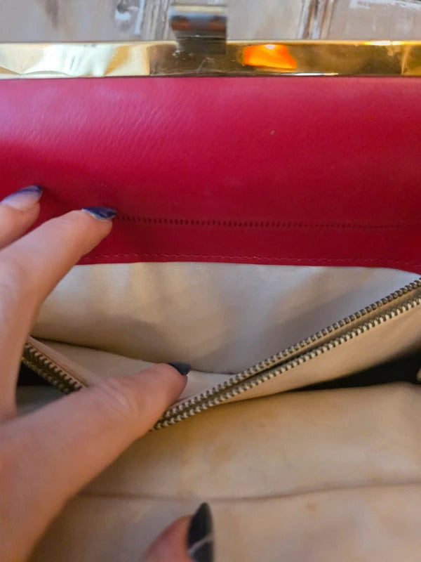 Vintage 1960s Red Leather Handbag | Structured Top Handle Bag | Mod Mid Century