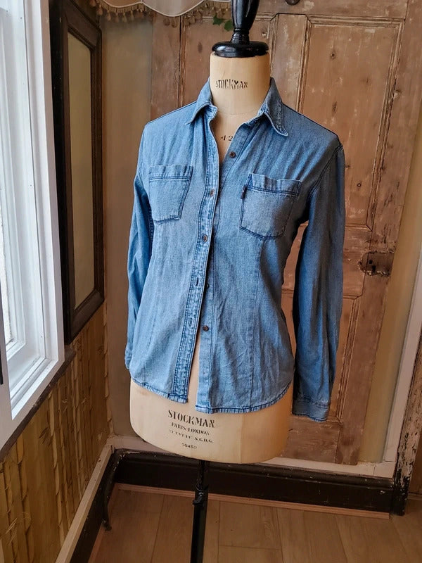 Vintage 1990s Big John Denim Shirt Japanese Denim Chambray Button Down UK 8