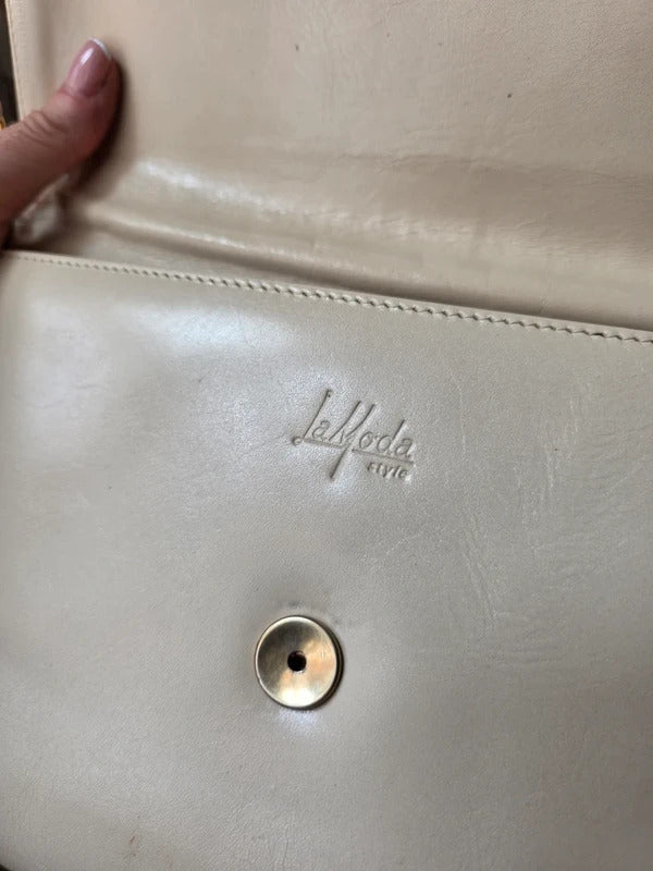 Vintage La Moda Style Cream Leather Shoulder Bag
