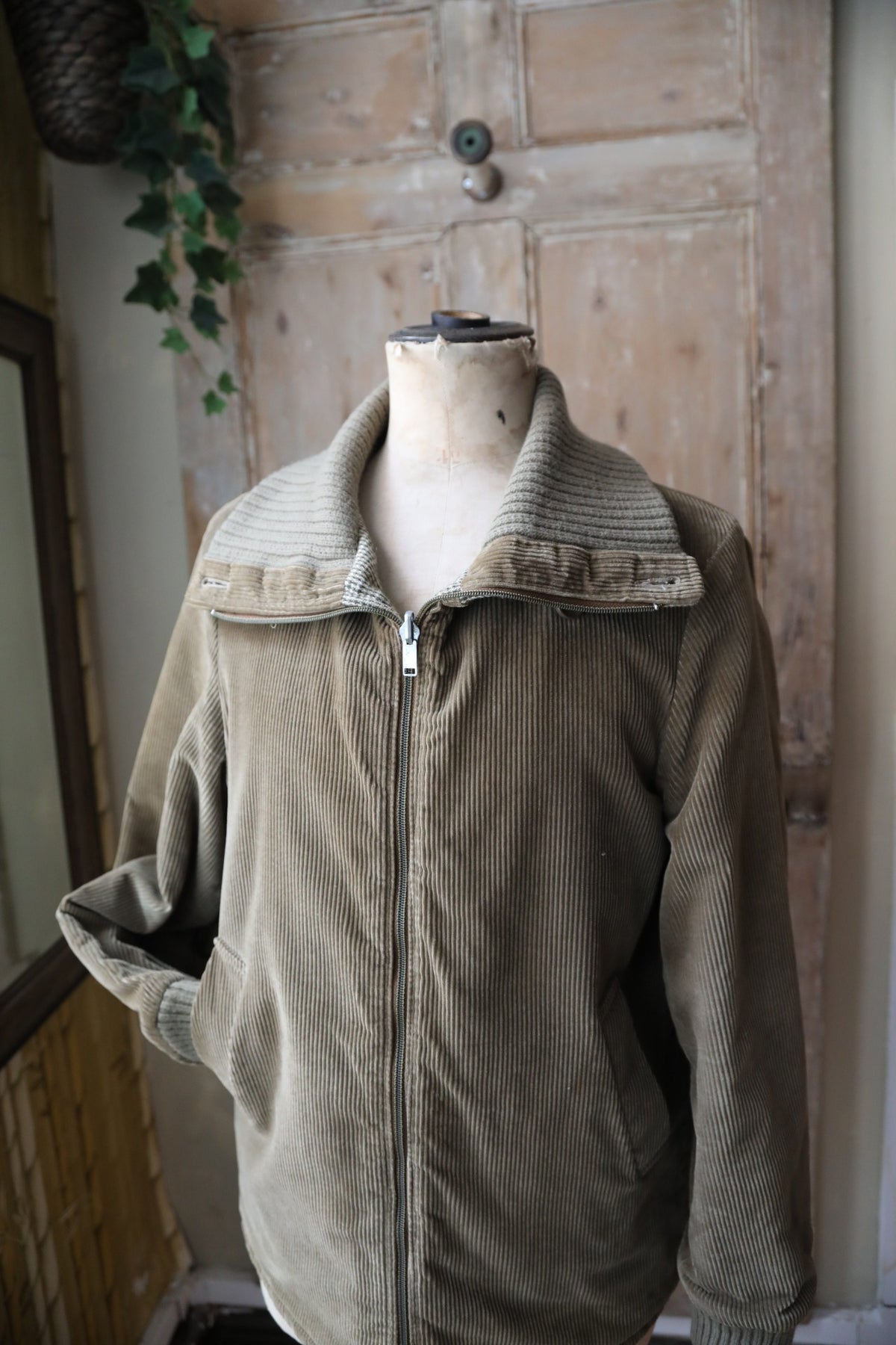 Vintage 1970s Handmade Corduroy & Tweed Coat – Green – Reversible Small Jacket