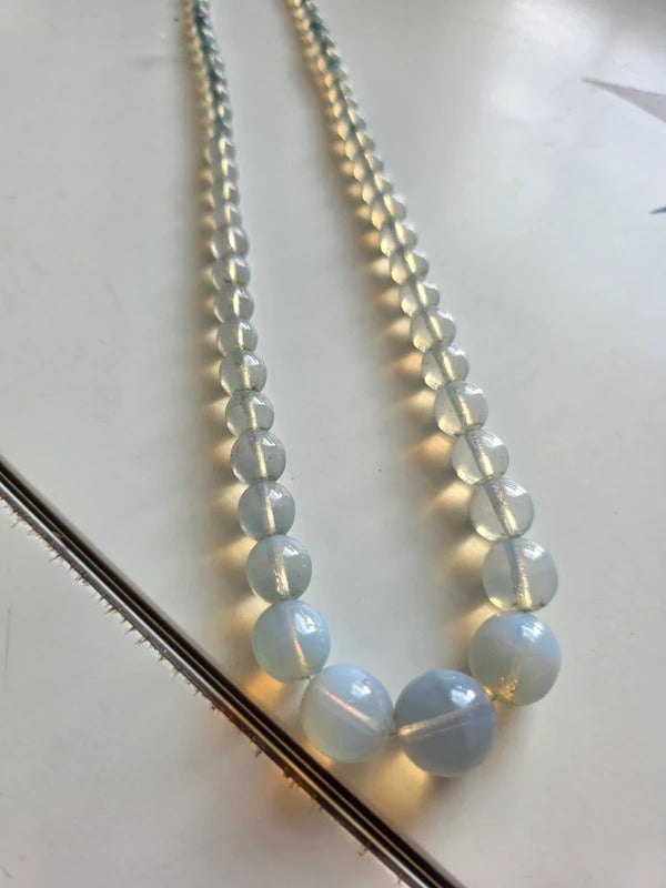 Vintage 1940s Opaline Blue Glass Graduated Necklace - possibly uranium