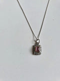 Original Art Deco Pink Glass & Rhinestone Pendant Necklace