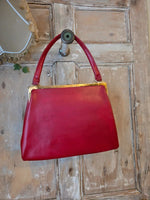 Load image into Gallery viewer, Vintage 1960s Red Leather Handbag | Structured Top Handle Bag | Mod Mid Century
