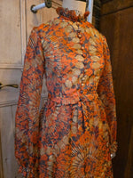 Load image into Gallery viewer, Vintage 1970s Bernard Frères Paris &amp; London romantic chiffon maxi dress.
