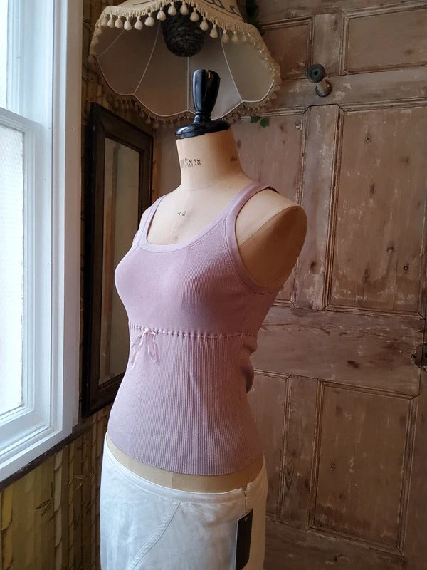 Vintage Y2K Lilac lineaRibbed Cami Top Bow Detail UK8