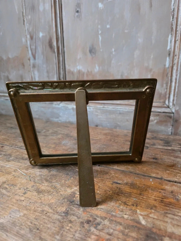 Vintage Art Nouveau Brass Photograph Frame – Floral Relief Easel Back Picture Frame