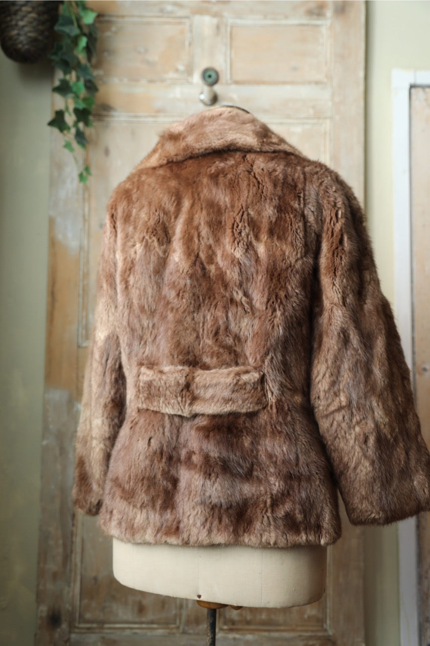 Vintage 1960s Musquash Fur Coat – Double Breasted – Driver's Length – Brown