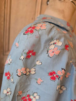 Load image into Gallery viewer, Vintage 1930s Cotton Housecoat / Floral Dressing Gown – Blue Print – Red Buttons
