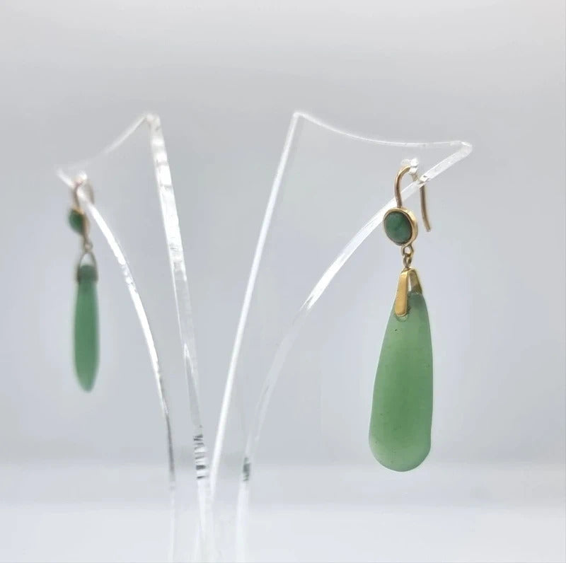 Antique Jade Earrings - Edwardian jewellery - 18ct gold