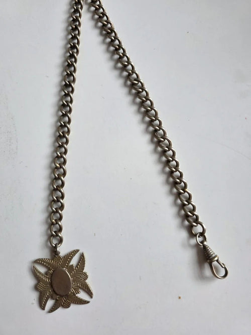 1950s–1960s Vintage Melfexa Silver Albert Chain with Ornate Pendant