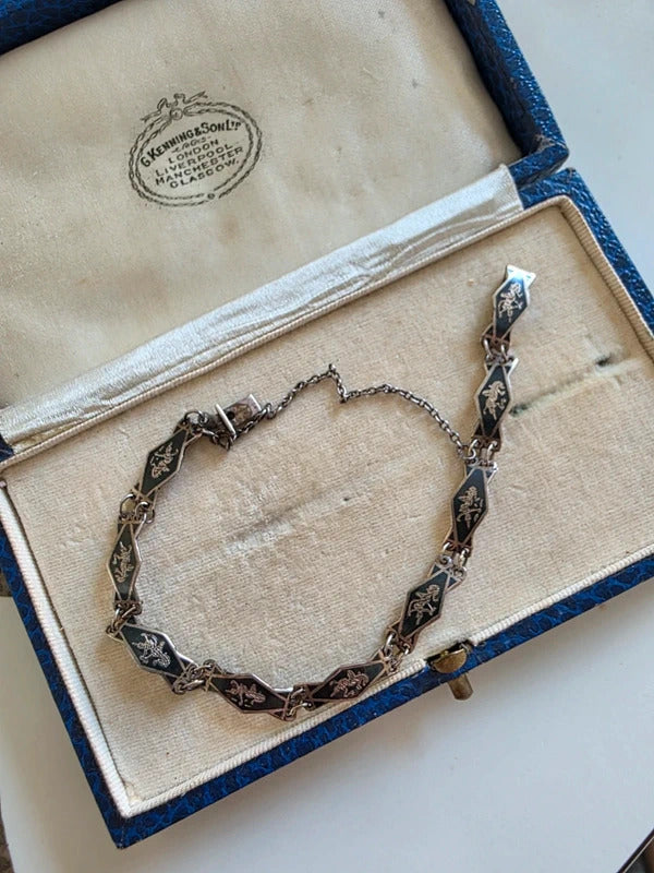 Vintage 1940s Siam Sterling Silver Niello Bracelet